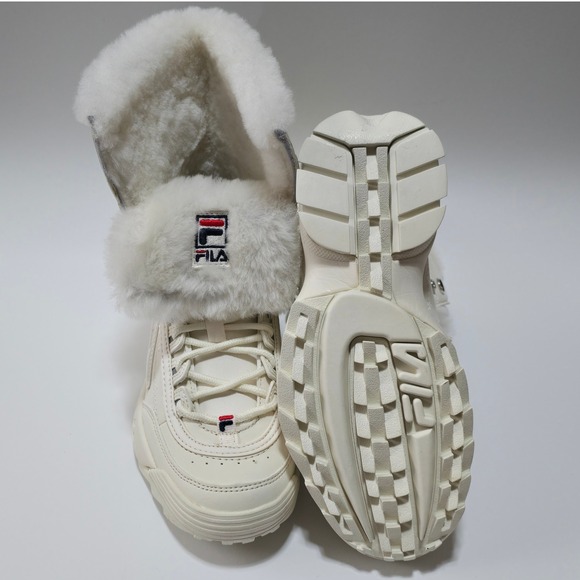 FILA Disruptor Shearling Cuff Boots Cream Chunky Platform Lace Up Size 7 - Picture 7 of 9